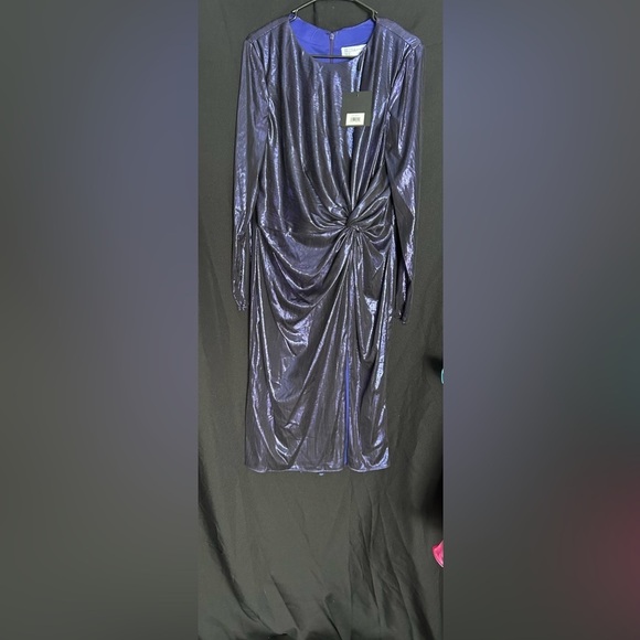 IEENA FOR MAC DUGGAL 27161 NWT 
Long Sleeve Knot Detail Slit Metallic Dress - Picture 4 of 6